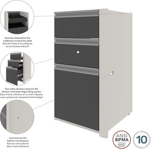 Bestar Connexion 16W Add-On 3 Drawer Pedestal in slate & sandstone in Saudi Arabia