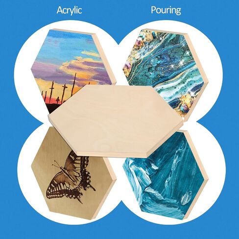 Falling in Art 6x8 Wooden Hexagon Shaped Panel Boards Kit, 3/4" Deep Wood Canvas Panels for Painting, Wood Art Boards for Pouring, Art and Crafts, 3 Pack in Saudi Arabia