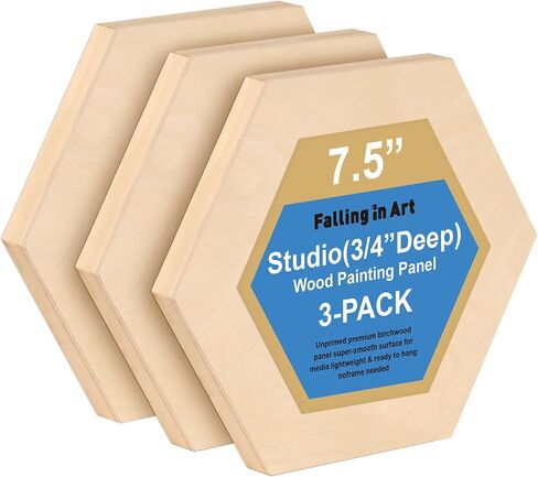 Falling in Art 6x8 Wooden Hexagon Shaped Panel Boards Kit, 3/4" Deep Wood Canvas Panels for Painting, Wood Art Boards for Pouring, Art and Crafts, 3 Pack in Saudi Arabia