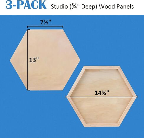 Falling in Art 6x8 Wooden Hexagon Shaped Panel Boards Kit, 3/4" Deep Wood Canvas Panels for Painting, Wood Art Boards for Pouring, Art and Crafts, 3 Pack in Saudi Arabia
