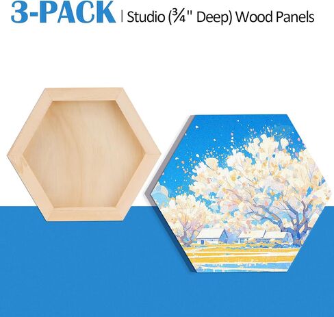 Falling in Art 6x8 Wooden Hexagon Shaped Panel Boards Kit, 3/4" Deep Wood Canvas Panels for Painting, Wood Art Boards for Pouring, Art and Crafts, 3 Pack in Saudi Arabia