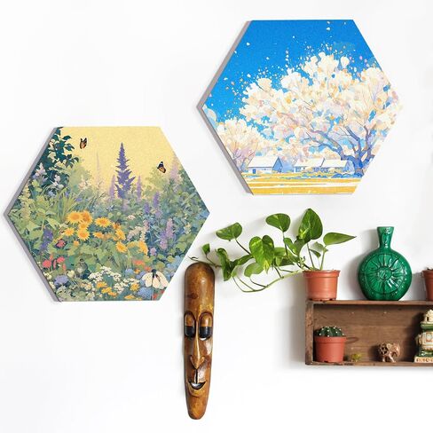 Falling in Art 6x8 Wooden Hexagon Shaped Panel Boards Kit, 3/4" Deep Wood Canvas Panels for Painting, Wood Art Boards for Pouring, Art and Crafts, 3 Pack in Saudi Arabia