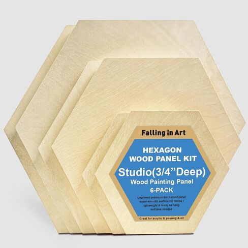 Falling in Art 6x8 Wooden Hexagon Shaped Panel Boards Kit, 3/4" Deep Wood Canvas Panels for Painting, Wood Art Boards for Pouring, Art and Crafts, 3 Pack in Saudi Arabia