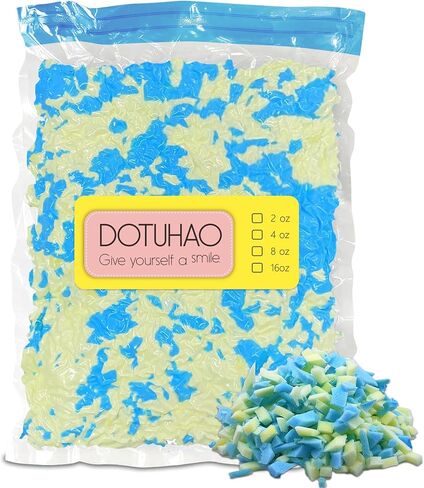 Bean Bag Filler, Blue & Yellow Shredded Memory Foam, Bean Bag Stuffing for Easy Pillow, Mattress Grade Replacement Filling for Dolls, Dog Beds and Pillows (Blue & Yellow,1 LB) in Saudi Arabia