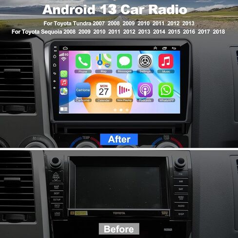 راديو سيارة 4+64 جيجا لسيارة Toyota Tundra 2007-2013 وSequoia 2008-2018، نظام Android 12 10 بوصة Tundra Stereo مع Carplay اللاسلكي ودعم Android التلقائي بلوتوث/التحكم الصوتي/GPS/كاميرا احتياطية/FM in Saudi Arabia