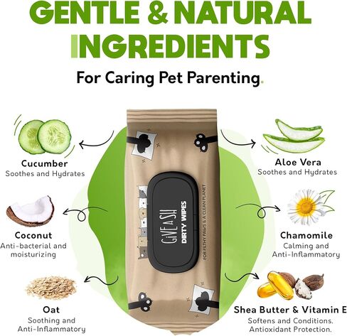 G.A.S Plant-Based Full Body Pet Wipes for Dogs & Cats - Vet-Designed & Hypoallergenic Dog Wipes - Cleaning & Deodorizing Wipes for Pets - Wood-Based & Earth-Friendly - Pack of 100 Wipes in Kuwait