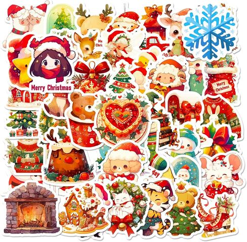100PCS Christmas Stickers, Stocking Stuffers for Kids Toddler, Christmas Vinyl Waterproof Xmas Holiday Stickers, Christmas Stickers for Kids Classroom, Christmas Crafts Party Favors Supplies in Saudi Arabia