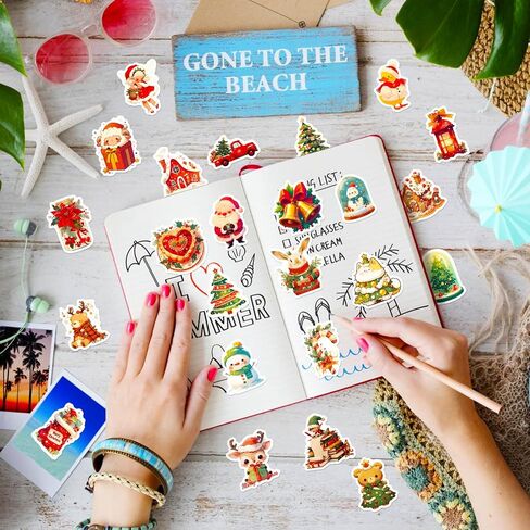 100PCS Christmas Stickers, Stocking Stuffers for Kids Toddler, Christmas Vinyl Waterproof Xmas Holiday Stickers, Christmas Stickers for Kids Classroom, Christmas Crafts Party Favors Supplies in Saudi Arabia