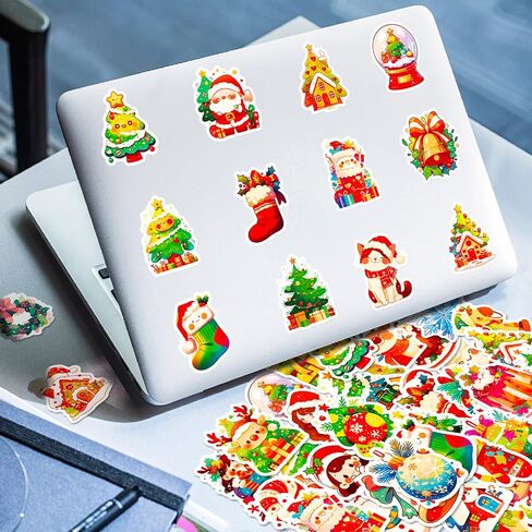 100PCS Christmas Stickers, Stocking Stuffers for Kids Toddler, Christmas Vinyl Waterproof Xmas Holiday Stickers, Christmas Stickers for Kids Classroom, Christmas Crafts Party Favors Supplies in Saudi Arabia