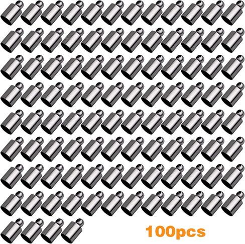100pcs Brass Cord End Caps Glue in Barrel End Caps Leather Cord Ends Clasps Findings Kit for DIY Necklace Bracelet Tassel Jewelry Craft Making, Antique Bronze in Saudi Arabia