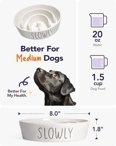 Dog Slow Feeder Bowl Ceramic, 1.5 Cups Puzzle Maze Food Bowl for Small Medium Large Breed, Puppy for Fast Eater to Slow Down Eating in Saudi Arabia