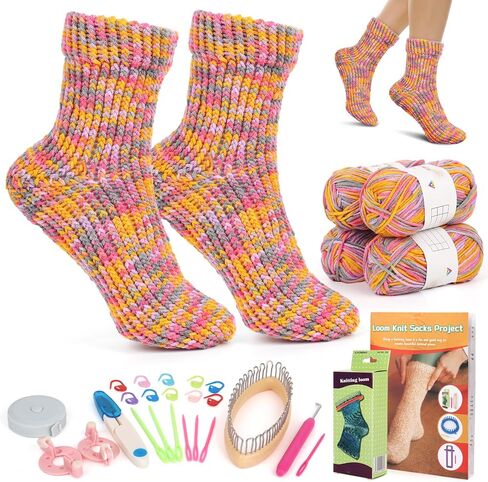 مجموعة نول تخزين عيد الميلاد للمبتدئين من آيليك، مجموعة نول حياكة جورب بيضاوية مع 4 خيوط، تعليمات خطوة بخطوة، صانع بوم بوم للبالغين، طقم نول سهل للمبتدئين، هدايا DIY in Kuwait