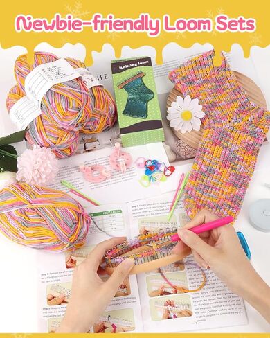 مجموعة نول تخزين عيد الميلاد للمبتدئين من آيليك، مجموعة نول حياكة جورب بيضاوية مع 4 خيوط، تعليمات خطوة بخطوة، صانع بوم بوم للبالغين، طقم نول سهل للمبتدئين، هدايا DIY in Kuwait