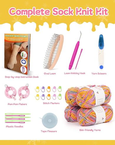 مجموعة نول تخزين عيد الميلاد للمبتدئين من آيليك، مجموعة نول حياكة جورب بيضاوية مع 4 خيوط، تعليمات خطوة بخطوة، صانع بوم بوم للبالغين، طقم نول سهل للمبتدئين، هدايا DIY in Kuwait