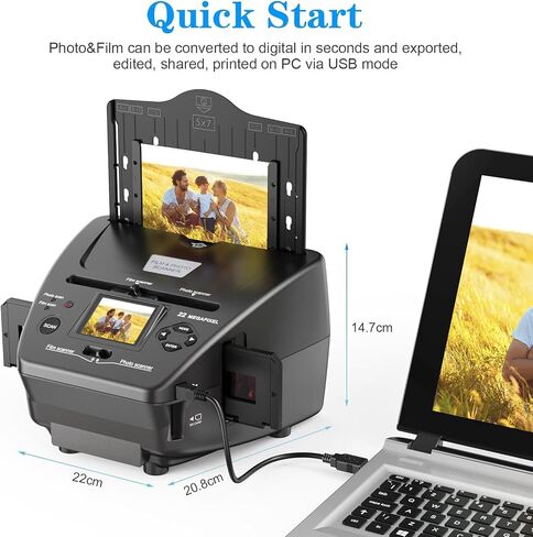 Digital Film & Photo Scanner, Slide & Negative Scanner Convert Negatives & Slides 35mm/135 Film, Business Card, Photo to 22MP Digital Photos, 4GB SD Card Included in Saudi Arabia