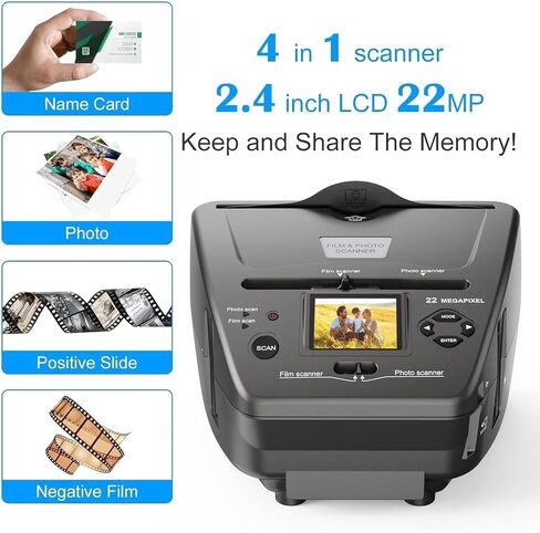 Digital Film & Photo Scanner, Slide & Negative Scanner Convert Negatives & Slides 35mm/135 Film, Business Card, Photo to 22MP Digital Photos, 4GB SD Card Included in Saudi Arabia
