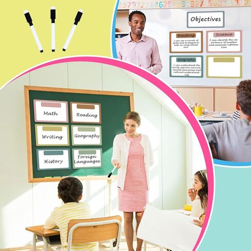 7Pcs Magnetic Write & Wipe Paper Organization Chart,Pen Dry Erase Objectives Labels Learning Magnets for Classroom Organization Whiteboard Teacher Student Teaching Supplies(Blue and Pink) in Saudi Arabia