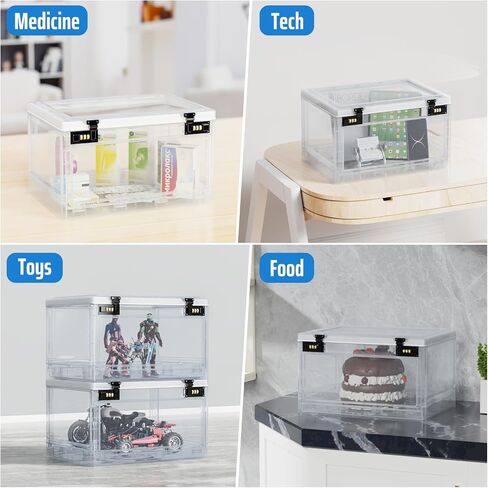 Combo & Timed Lock Box Clear Plastic Medication Lock Box With Combination Lock, Locking Snack Container For Fridge/Refrigerator, Tablet, Cell Phone Locker Time Safe(Clear Timer) in Kuwait