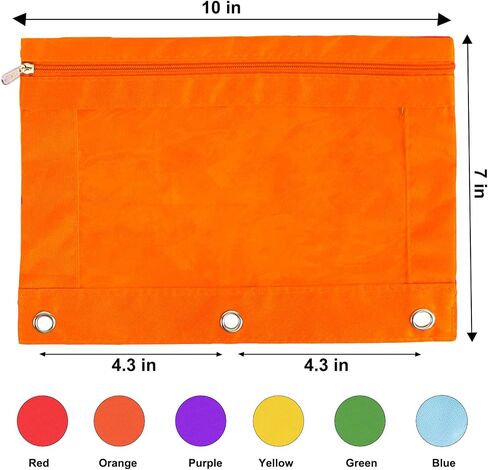 EOOUT 12 Pack Pencil Pounch Binder for 3 Ring, 6 Colors Zipper Pencil Pouches with Clear Window for Binder (Multicolor) in Saudi Arabia