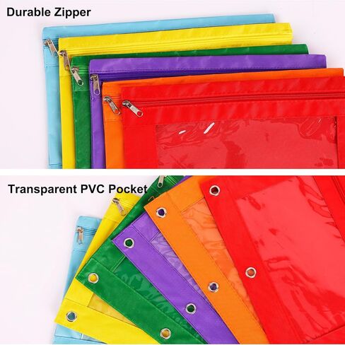 EOOUT 12 Pack Pencil Pounch Binder for 3 Ring, 6 Colors Zipper Pencil Pouches with Clear Window for Binder (Multicolor) in Saudi Arabia