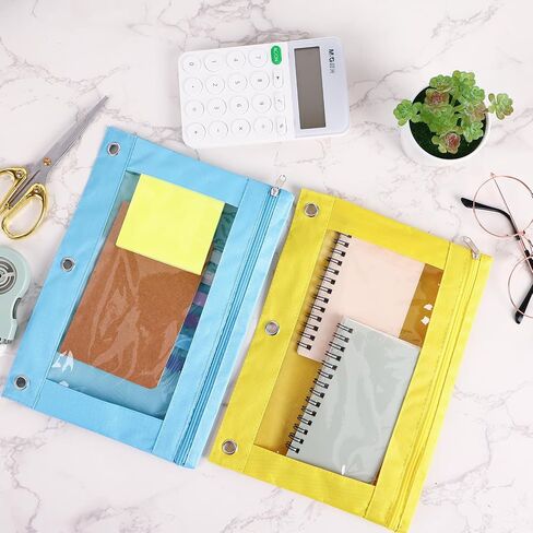 EOOUT 12 Pack Pencil Pounch Binder for 3 Ring, 6 Colors Zipper Pencil Pouches with Clear Window for Binder (Multicolor) in Saudi Arabia