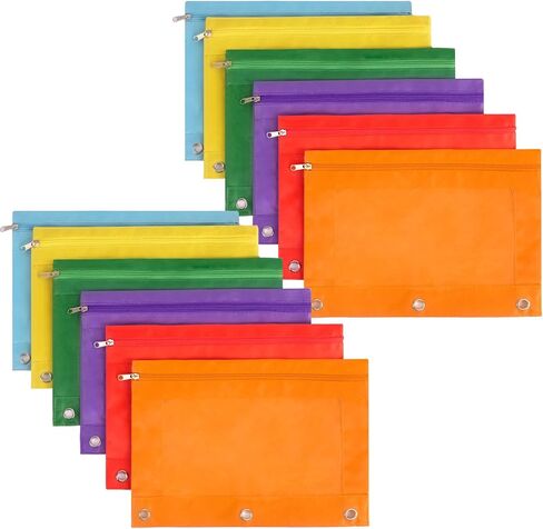 EOOUT 12 Pack Pencil Pounch Binder for 3 Ring, 6 Colors Zipper Pencil Pouches with Clear Window for Binder (Multicolor) in Saudi Arabia