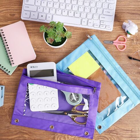 EOOUT 12 Pack Pencil Pounch Binder for 3 Ring, 6 Colors Zipper Pencil Pouches with Clear Window for Binder (Multicolor) in Saudi Arabia