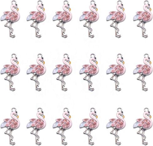SYBKED 20 Pcs Cute Sliver Flamingo Charms DIY Handmade Making Jewelry Small Pink Accessories Alloy Pendant Necklace Bracelet Sweater Earring Keychain Decoration for Women Gift in Kuwait