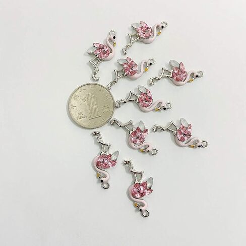 SYBKED 20 Pcs Cute Sliver Flamingo Charms DIY Handmade Making Jewelry Small Pink Accessories Alloy Pendant Necklace Bracelet Sweater Earring Keychain Decoration for Women Gift in Kuwait