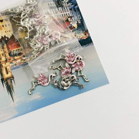 SYBKED 20 Pcs Cute Sliver Flamingo Charms DIY Handmade Making Jewelry Small Pink Accessories Alloy Pendant Necklace Bracelet Sweater Earring Keychain Decoration for Women Gift in Kuwait