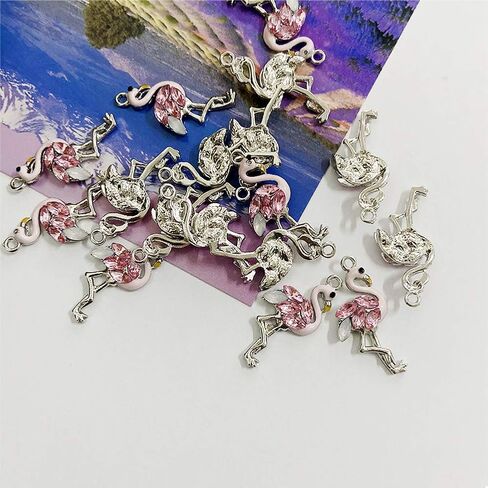 SYBKED 20 Pcs Cute Sliver Flamingo Charms DIY Handmade Making Jewelry Small Pink Accessories Alloy Pendant Necklace Bracelet Sweater Earring Keychain Decoration for Women Gift in Kuwait