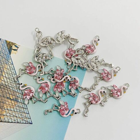 SYBKED 20 Pcs Cute Sliver Flamingo Charms DIY Handmade Making Jewelry Small Pink Accessories Alloy Pendant Necklace Bracelet Sweater Earring Keychain Decoration for Women Gift in Kuwait