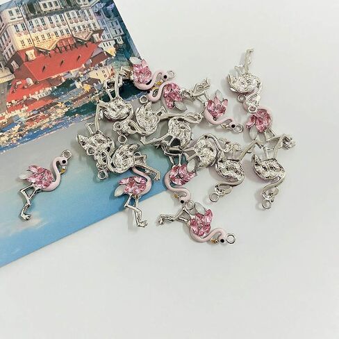 SYBKED 20 Pcs Cute Sliver Flamingo Charms DIY Handmade Making Jewelry Small Pink Accessories Alloy Pendant Necklace Bracelet Sweater Earring Keychain Decoration for Women Gift in Kuwait