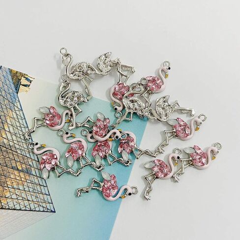 SYBKED 20 Pcs Cute Sliver Flamingo Charms DIY Handmade Making Jewelry Small Pink Accessories Alloy Pendant Necklace Bracelet Sweater Earring Keychain Decoration for Women Gift in Kuwait