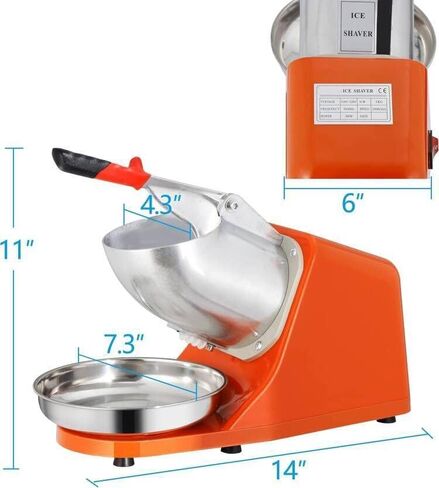 ZENY Ice Crushers Machine Electric Snow Cone Maker Stainless Steel Shaved Ice Machine 145lbs Per Hour (Orange) in Kuwait