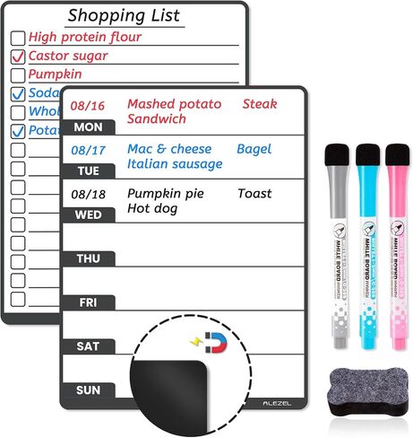Magnetic Dry Erase Weekly Calendar for Fridge - 8.5"x6.5", Meal Planner Whiteboard for Refrigerator - to Do List (Shopping List) & Weekly Calendar (Menu Board) Included, 3 Markers + Eraser in Saudi Arabia