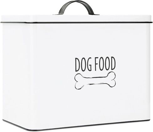 OUTSHINE White Farmhouse Dog Food Storage Container | Large Metal Dog Food Canister with Fitted Lid | Cute Container for Dog Food | Decorative Dog Food Bin | Ideal Gift for Dogs and Pet Owners in Saudi Arabia