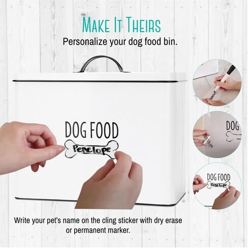 OUTSHINE White Farmhouse Dog Food Storage Container | Large Metal Dog Food Canister with Fitted Lid | Cute Container for Dog Food | Decorative Dog Food Bin | Ideal Gift for Dogs and Pet Owners in Saudi Arabia
