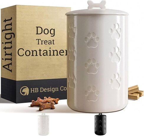 Dog Treat Container Airtight - 5" Round x 9" Tall Ceramic Dog Treat Jar with Lid - White Dog Treat Canister - Large Dog Cookie Jar for Dogs - Pet Treat Container Airtight - Dog Treat Jars for Pets in Saudi Arabia