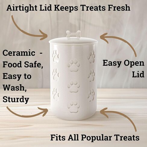 Dog Treat Container Airtight - 5" Round x 9" Tall Ceramic Dog Treat Jar with Lid - White Dog Treat Canister - Large Dog Cookie Jar for Dogs - Pet Treat Container Airtight - Dog Treat Jars for Pets in Saudi Arabia