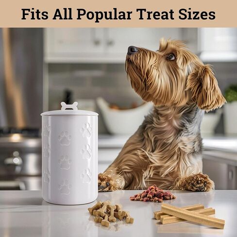 Dog Treat Container Airtight - 5" Round x 9" Tall Ceramic Dog Treat Jar with Lid - White Dog Treat Canister - Large Dog Cookie Jar for Dogs - Pet Treat Container Airtight - Dog Treat Jars for Pets in Saudi Arabia