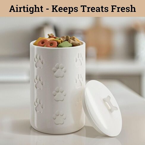 Dog Treat Container Airtight - 5" Round x 9" Tall Ceramic Dog Treat Jar with Lid - White Dog Treat Canister - Large Dog Cookie Jar for Dogs - Pet Treat Container Airtight - Dog Treat Jars for Pets in Saudi Arabia