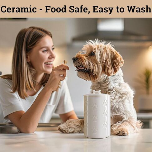 Dog Treat Container Airtight - 5" Round x 9" Tall Ceramic Dog Treat Jar with Lid - White Dog Treat Canister - Large Dog Cookie Jar for Dogs - Pet Treat Container Airtight - Dog Treat Jars for Pets in Saudi Arabia