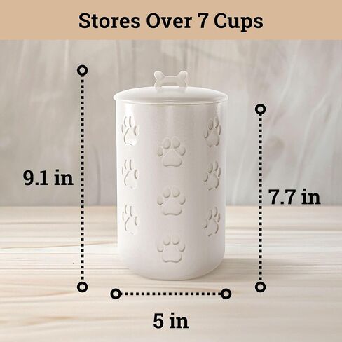 Dog Treat Container Airtight - 5" Round x 9" Tall Ceramic Dog Treat Jar with Lid - White Dog Treat Canister - Large Dog Cookie Jar for Dogs - Pet Treat Container Airtight - Dog Treat Jars for Pets in Saudi Arabia