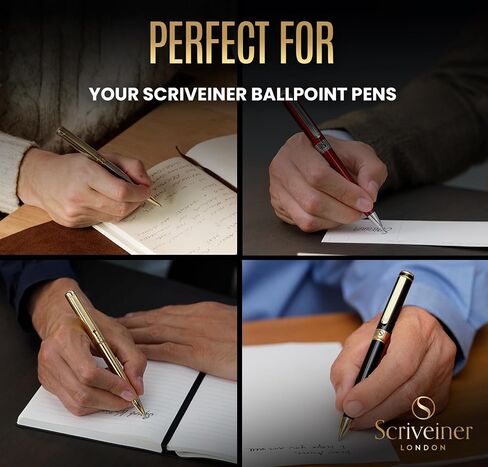 Scriveiner Ballpoint Refill Blue Medium - 4 Ballpoint Refills Designed Pens - Stainless Steel Tip with Tungsten-Carbide Ball Refill M - Made in Germany in Saudi Arabia