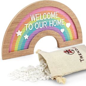 TrendArti Rainbow Felt Letter Board, 7 x 12.5 inch - 363 Letters, Numbers, Symbols & Emojis, Changeable Letter Board with Oak Frame, Wall Mount/Stand for Home, School, Office and Baby Showers