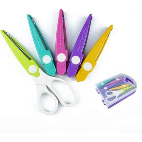 Decorative Paper Edge Scissors Set, 5 Pairs Zig Zag Edges with Portable Organizing Container, Great for DIY Paper Wavy Edge Cutting, Crafts, Scrapbooking, Paper Quilling and Kid’s Designs