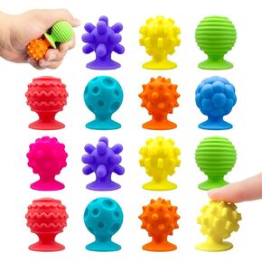 Easter Egg Fillers Basket Stuffers 16 Pack, Sensory Fidget Toys for Kids Toddlers, Calming Suction Toys for Autism ADHD, Classroom Students Prize Fidgets Bulk, Travel Toys for Boys Girls