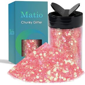Matio Chunky Glitter 7.8oz/220g Black Craft Ultra Fine Glitter Powder Mixed Chunky PET Flakes Sequins for Resin Epoxy Painting Arts Cosmetic Nail Hair Makeup Tumblers Slime DIY Party Festival Decor