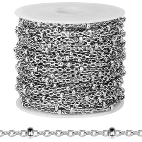 [33 FT] Stainless Steel Satellite Chain Bulk for Jewelry Making 2mm 304 Stainless Steel Satellite Ball Beaded Cable Link Chains Roll Spool for DIY Jewelry Making Craft
